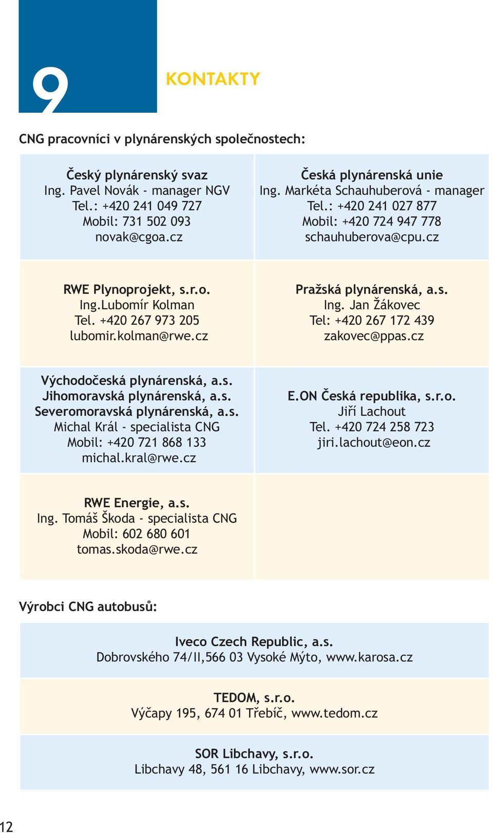 cz Pražská plynárenská, a.s. Ing. Jan Žákovec Tel: +420 267 172 439 zakovec@ppas.cz Východočeská plynárenská, a.s. Jihomoravská plynárenská, a.s. Severomoravská plynárenská, a.s. Michal Král - specialista CNG Mobil: +420 721 868 133 michal.