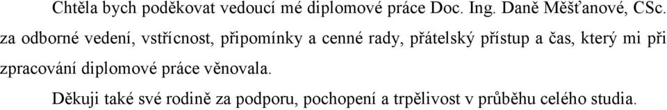 za odborné vedení, vstřícnost, připomínky a cenné rady, přátelský přístup