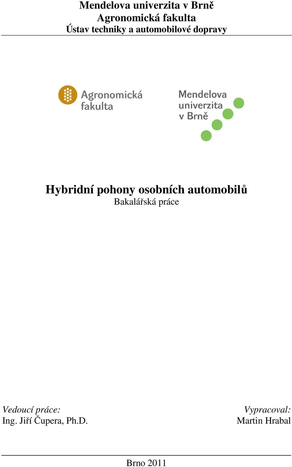 osobních automobilů Bakalářská práce Vedoucí práce: