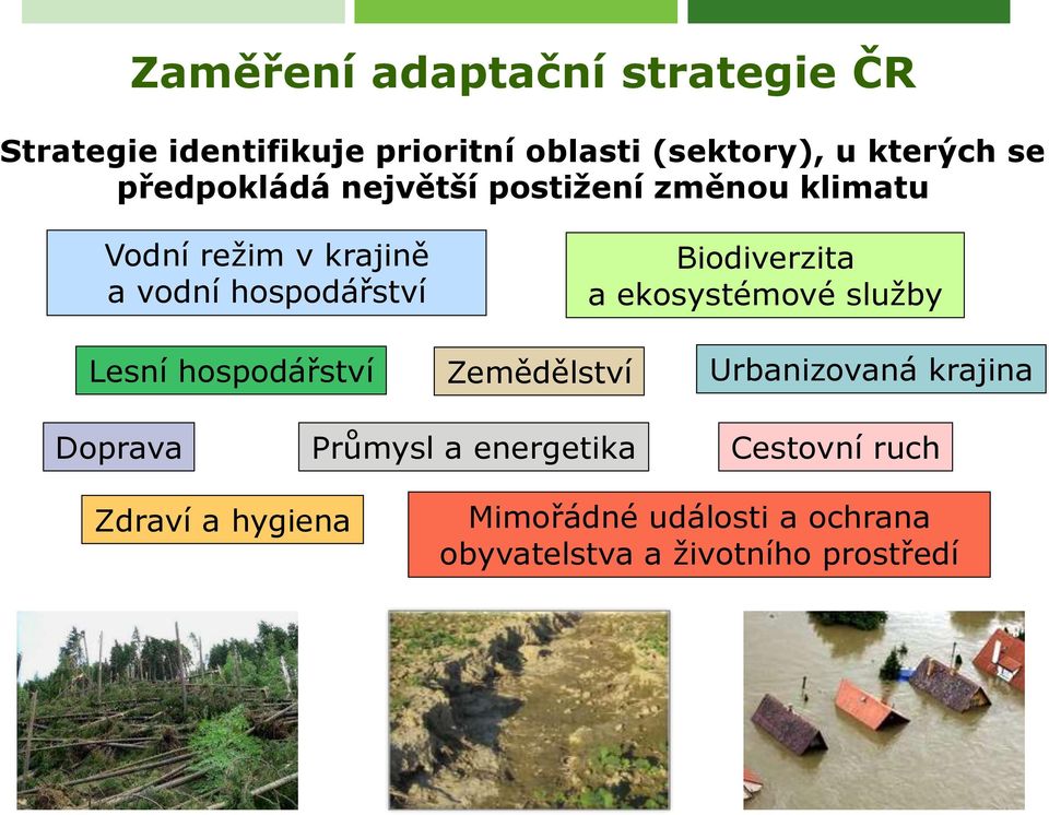Biodiverzita a ekosystémové služby Lesní hospodářství Zemědělství Urbanizovaná krajina Doprava
