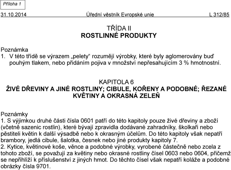 KAPITOLA 6 ŽIVÉ DŘEVINY A JINÉ ROSTLINY; CIBULE, KOŘENY A PODOBNÉ; ŘEZANÉ KVĚTINY A OKRASNÁ ZELEŇ Poznámky 1.