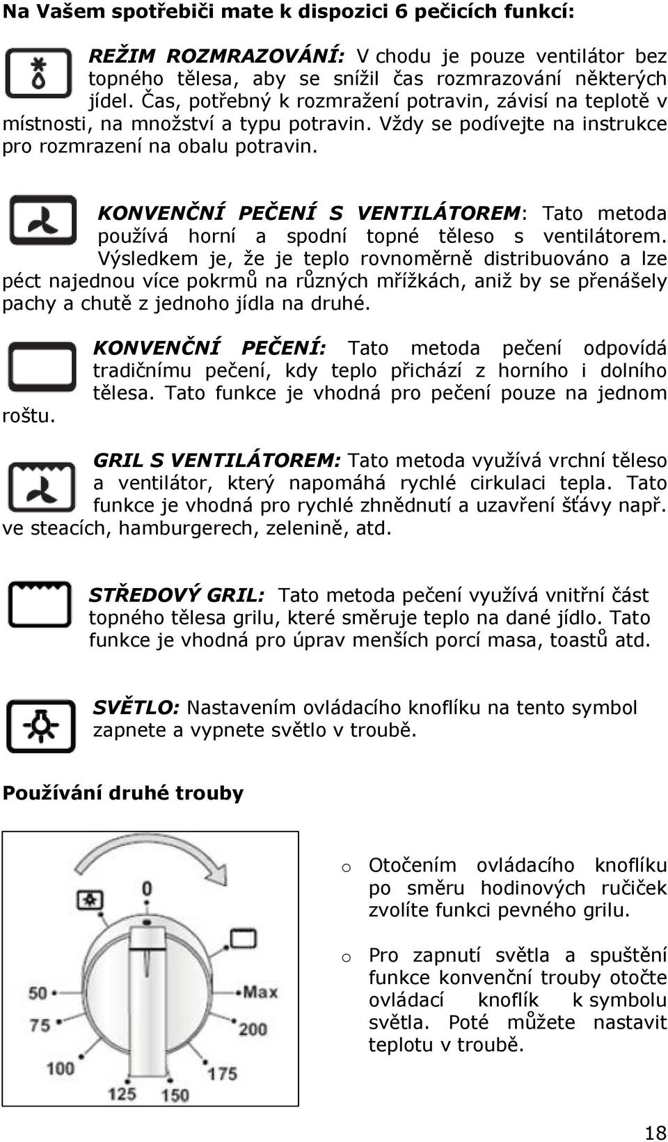 KONVENČNÍ PEČENÍ S VENTILÁTOREM: Tato metoda používá horní a spodní topné těleso s ventilátorem.