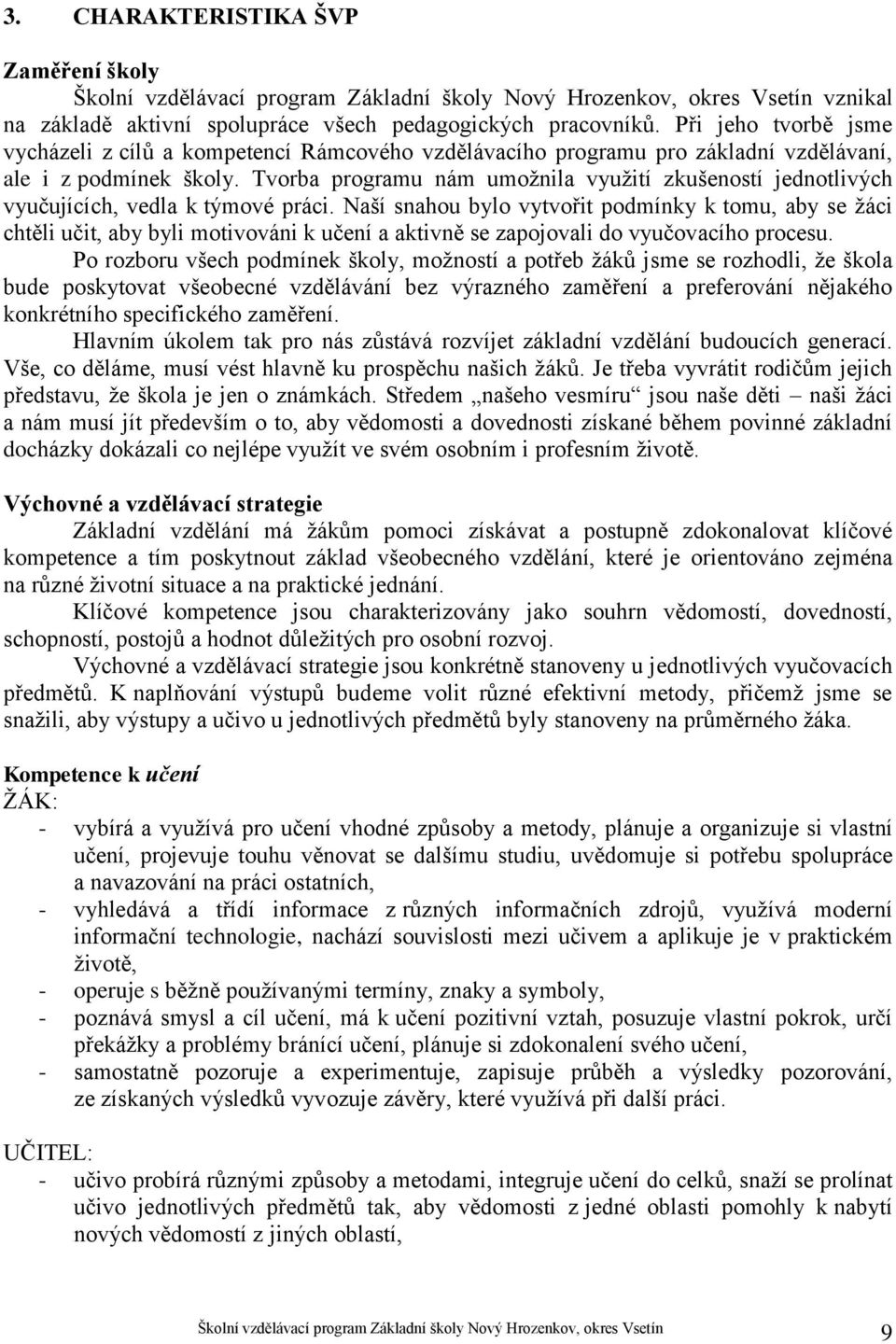 Tvorba programu nám umožnila využití zkušeností jednotlivých vyučujících, vedla k týmové práci.
