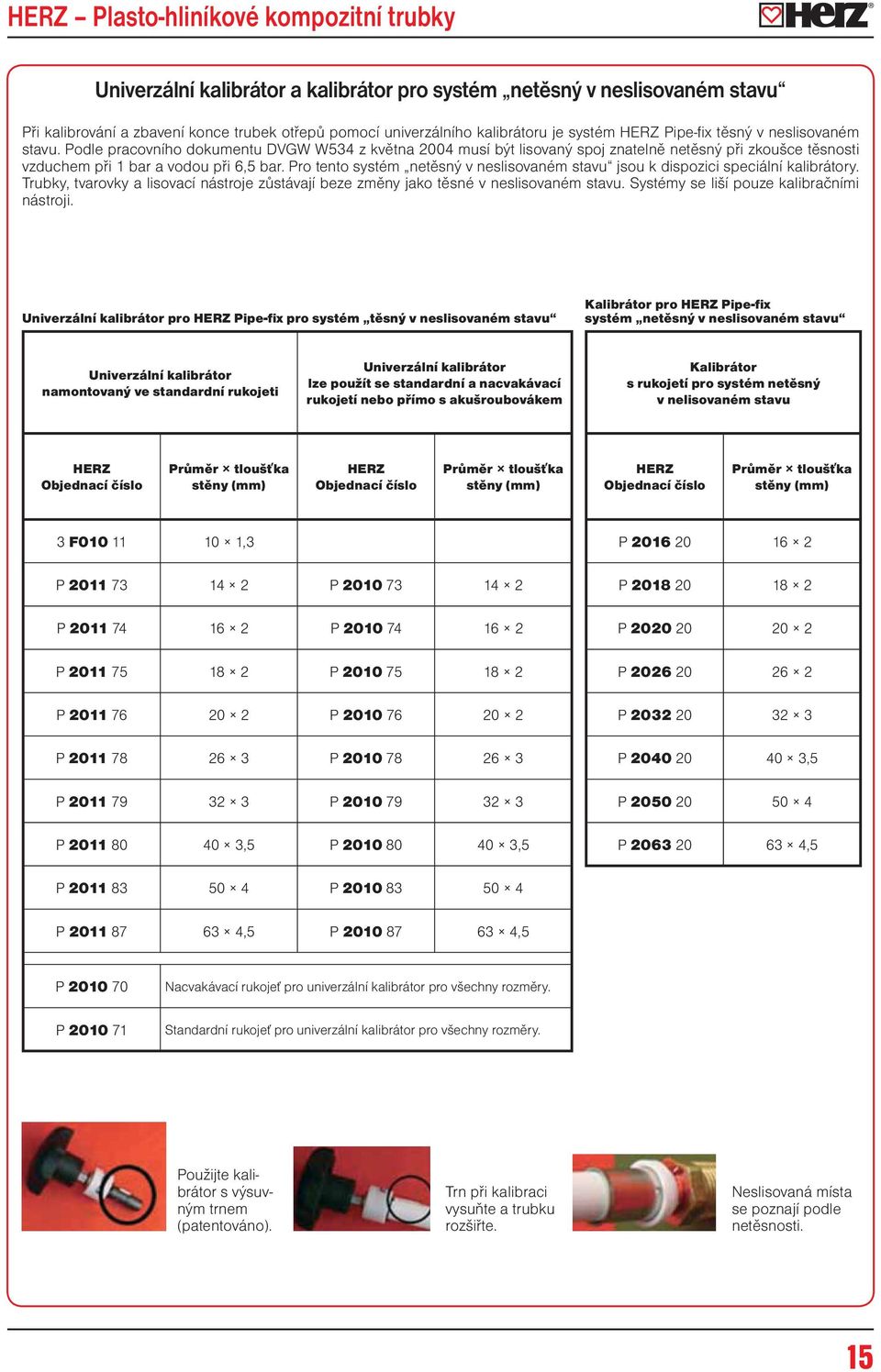 Pro tento systém netěsný v neslisovaném stavu jsou k dispozici speciální kalibrátory. Trubky, tvarovky a lisovací nástroje zůstávají beze změny jako těsné v neslisovaném stavu.