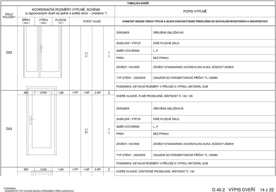 32, 35 ČIRÉ PLOCHÉ SKLO D23 L P L, P OSAZENÍ DO POROBETONOVÉ PŘÍČKY TL.00MM 800 200,68.PP.