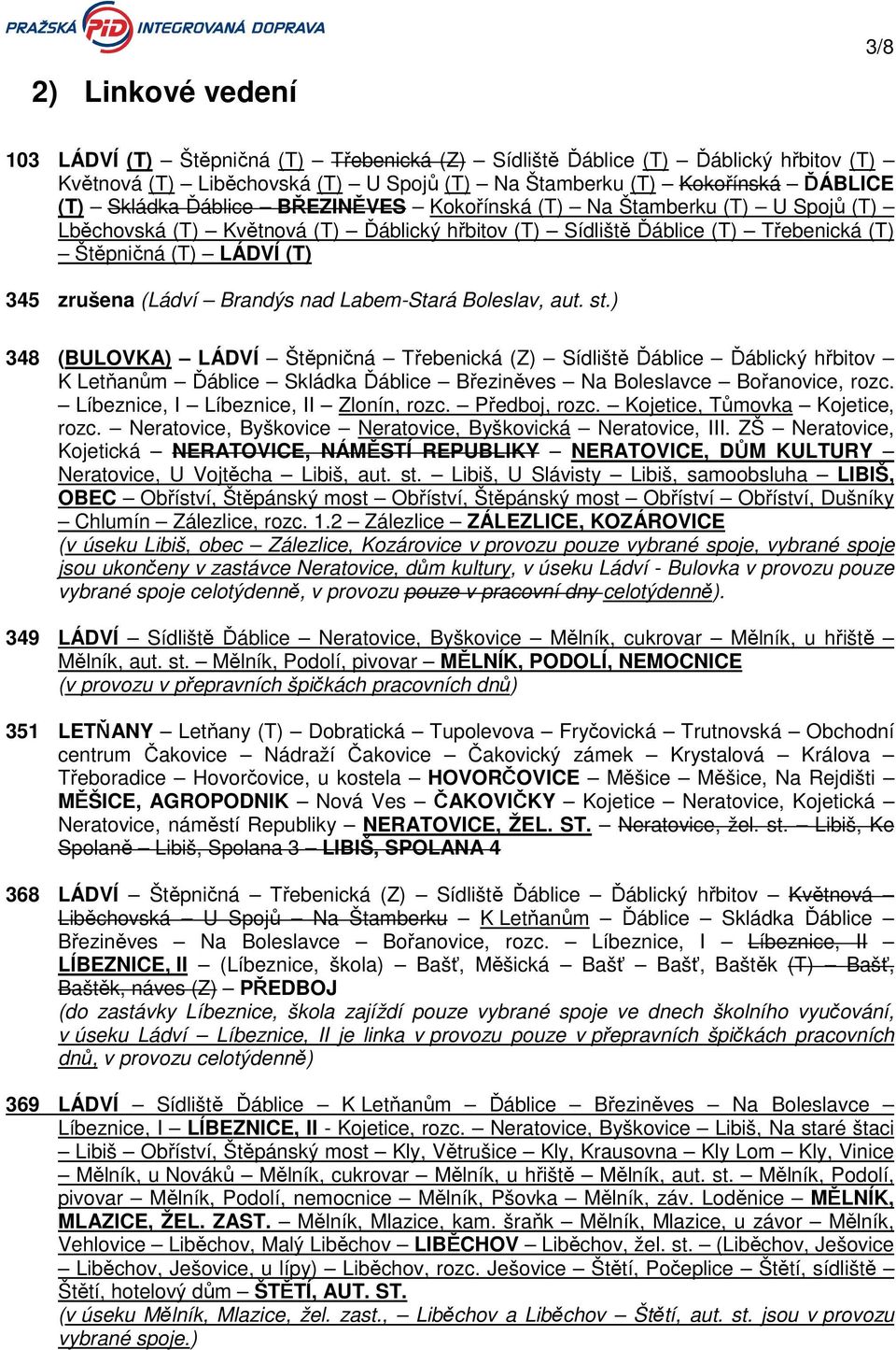 nad Labem-Stará Boleslav, aut. st.) 348 (BULOVKA) LÁDVÍ Štěpničná Třebenická (Z) Sídliště Ďáblice Ďáblický hřbitov K Letňanům Ďáblice Skládka Ďáblice Březiněves Na Boleslavce Bořanovice, rozc.