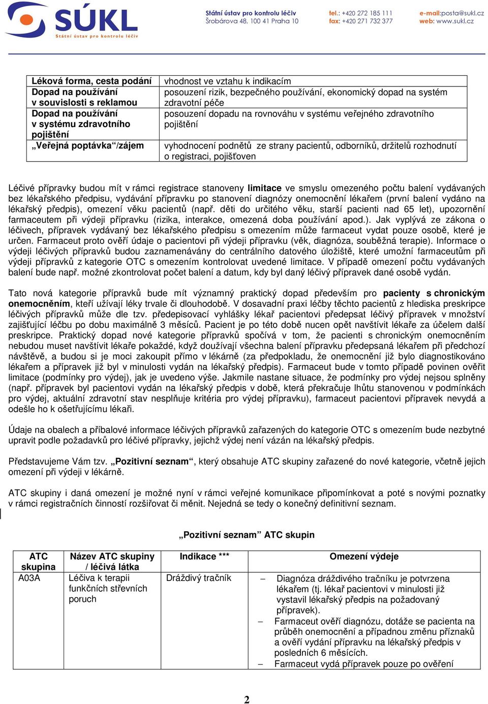 rozhodnutí o registraci, pojišťoven Léčivé přípravky budou mít v rámci registrace stanoveny limitace ve smyslu omezeného počtu balení vydávaných bez lékařského předpisu, vydávání přípravku po