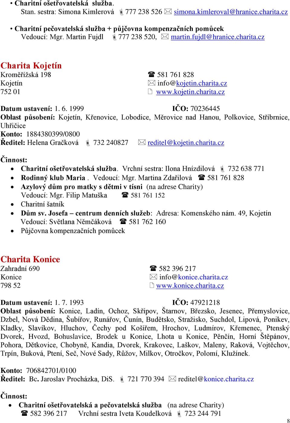 1999 IČO: 70236445 Oblast působení: Kojetín, Křenovice, Lobodice, Měrovice nad Hanou, Polkovice, Stříbrnice, Uhřičice Konto: 1884380399/0800 Ředitel: Helena Gračková 732 240827 reditel@kojetin.