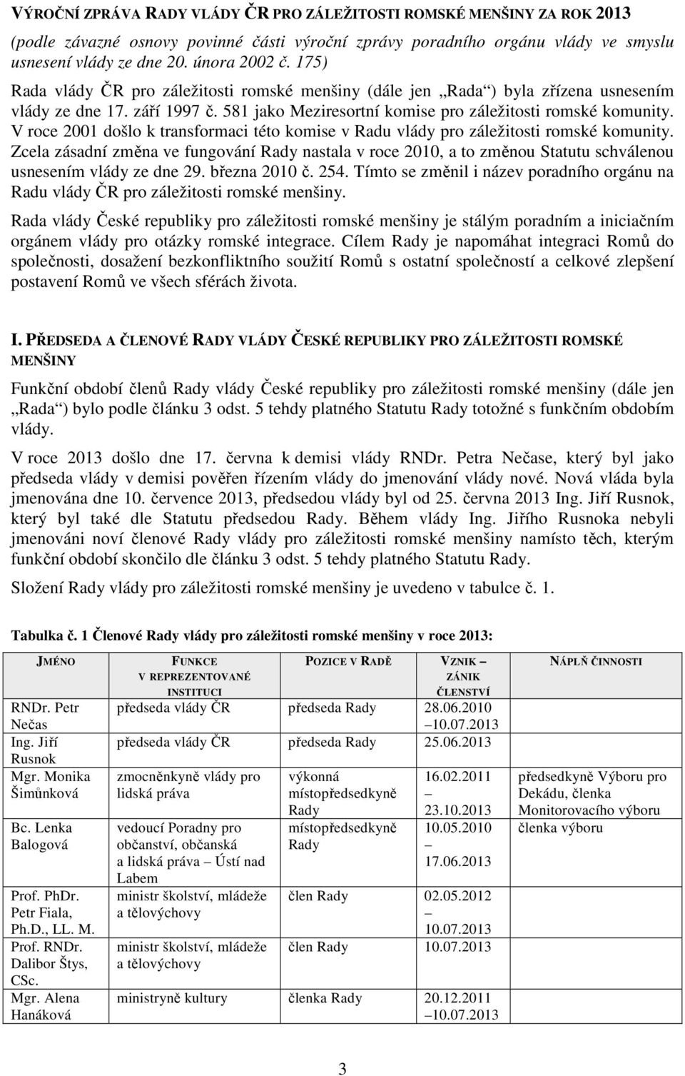 V roce 2001 došlo k transformaci této komise v Radu vlády pro záležitosti romské komunity.