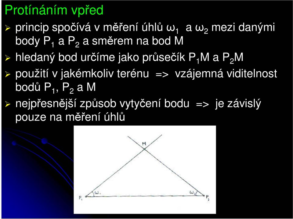 a P 2 M použití v jakémkoliv terénu => vzájemná viditelnost bodů P 1, P