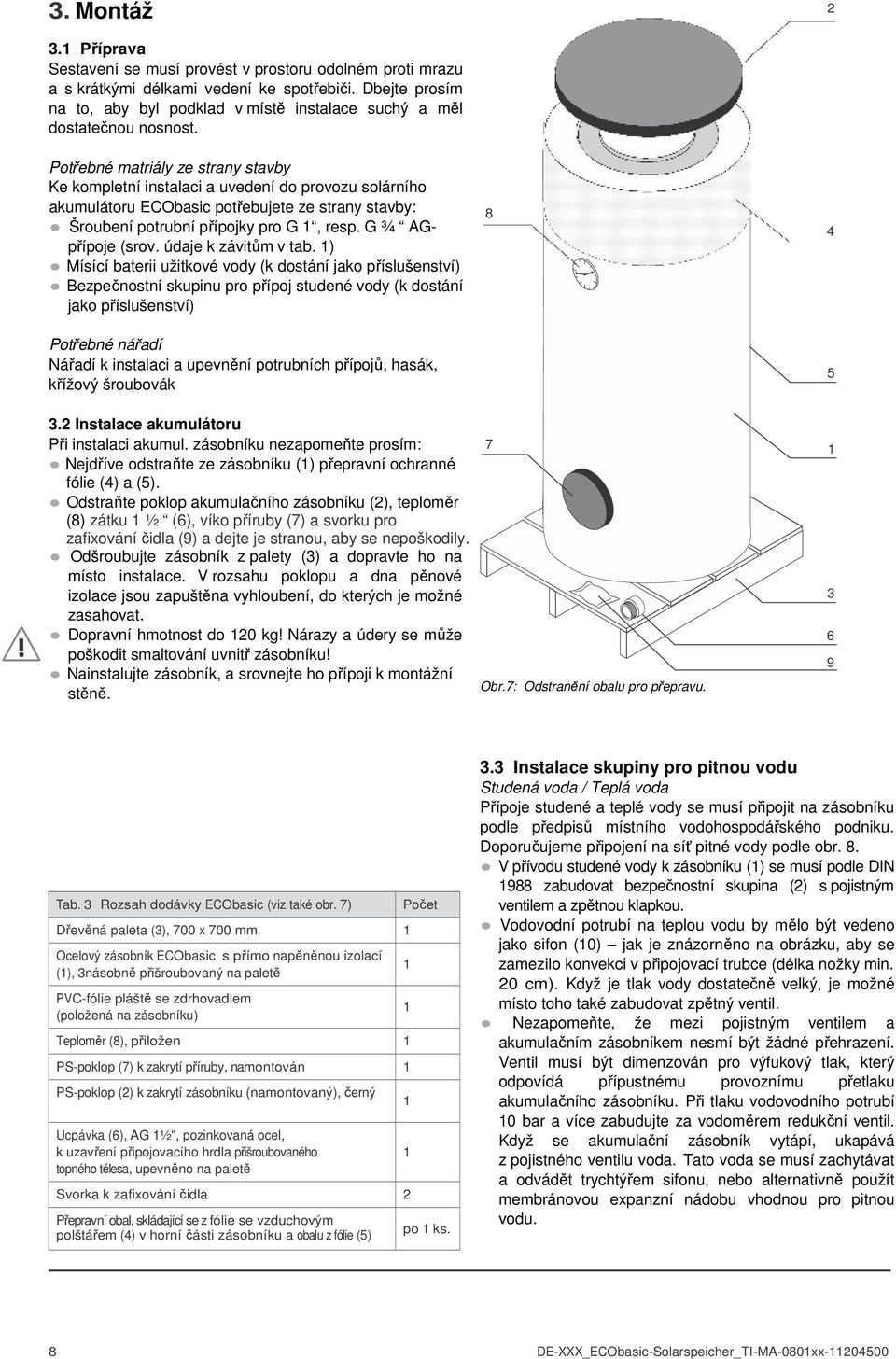 Potřebné matriály ze strany stavby Ke kompletní instalaci a uvedení do provozu solárního akumulátoru potřebujete ze strany stavby: Šroubení potrubní přípojky pro G, resp. G ¾ AGpřípoje (srov.