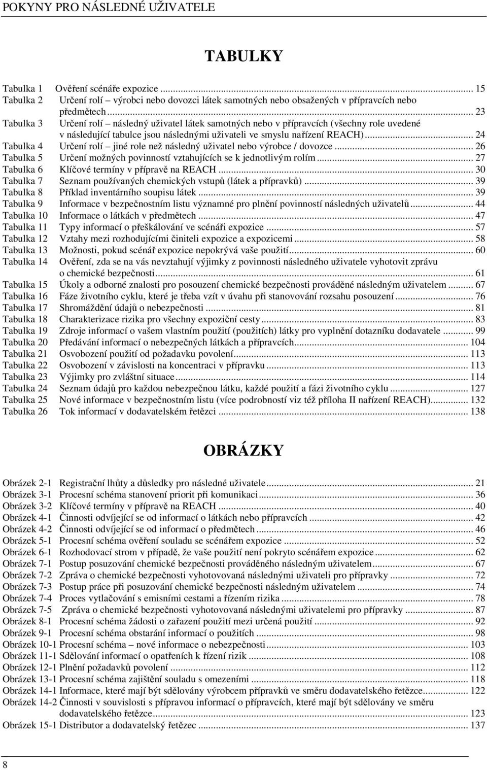 .. 24 Tabulka 4 Určení rolí jiné role než následný uživatel nebo výrobce / dovozce... 26 Tabulka 5 Určení možných povinností vztahujících se k jednotlivým rolím.