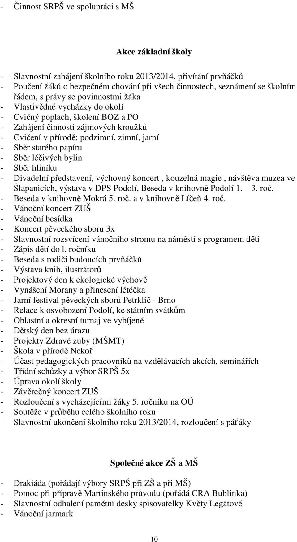 papíru - Sběr léčivých bylin - Sběr hliníku - Divadelní představení, výchovný koncert, kouzelná magie, návštěva muzea ve Šlapanicích, výstava v DPS Podolí, Beseda v knihovně Podolí 1. 3. roč.