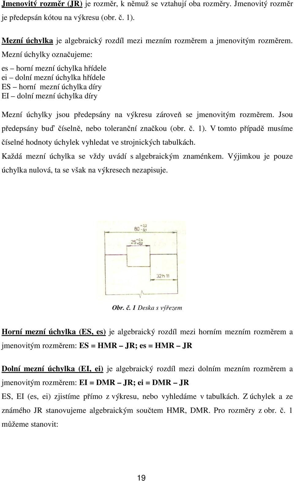 Mezní úchylky označujeme: es horní mezní úchylka hřídele ei dolní mezní úchylka hřídele ES horní mezní úchylka díry EI dolní mezní úchylka díry Mezní úchylky jsou předepsány na výkresu zároveň se