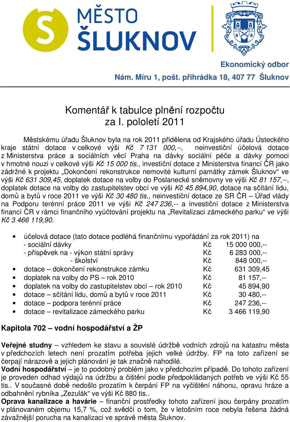 sociálních věcí Praha na dávky sociální péče a dávky pomoci v hmotné nouzi v celkové výši Kč 15 000 tis.