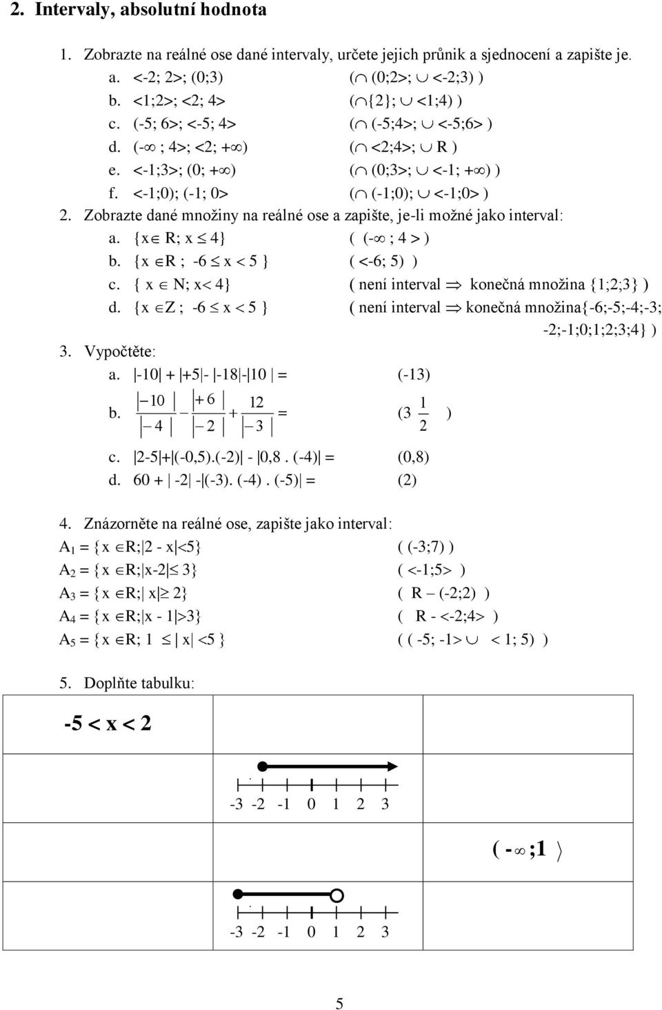 { N; } ( není intervl konečná mnoţin {;;} d. { Z ; -6 } ( není intervl konečná mnoţin{-6;-;-;-; -;-;0;;;;}. Vypočtěte:. -0 + + - -8-0 = (- b. 0 6 ( c. - + (-0,.(- - 0,8. (- = (0,8 d.