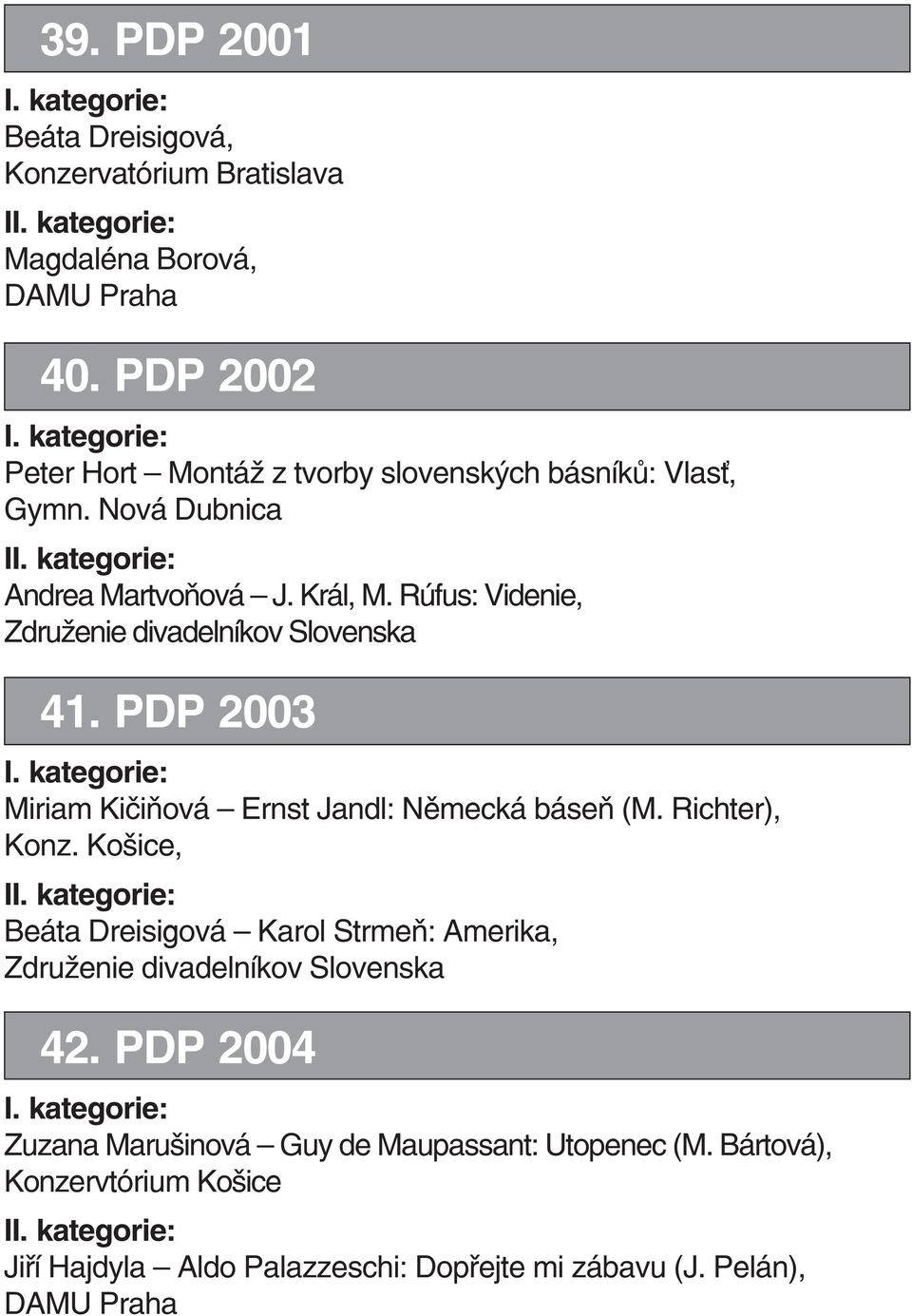 Rúfus: Videnie, Zdru enie divadelníkov Slovenska 41. PDP 2003 Miriam Kičiňová Ernst Jandl: Německá báseň (M. Richter), Konz.