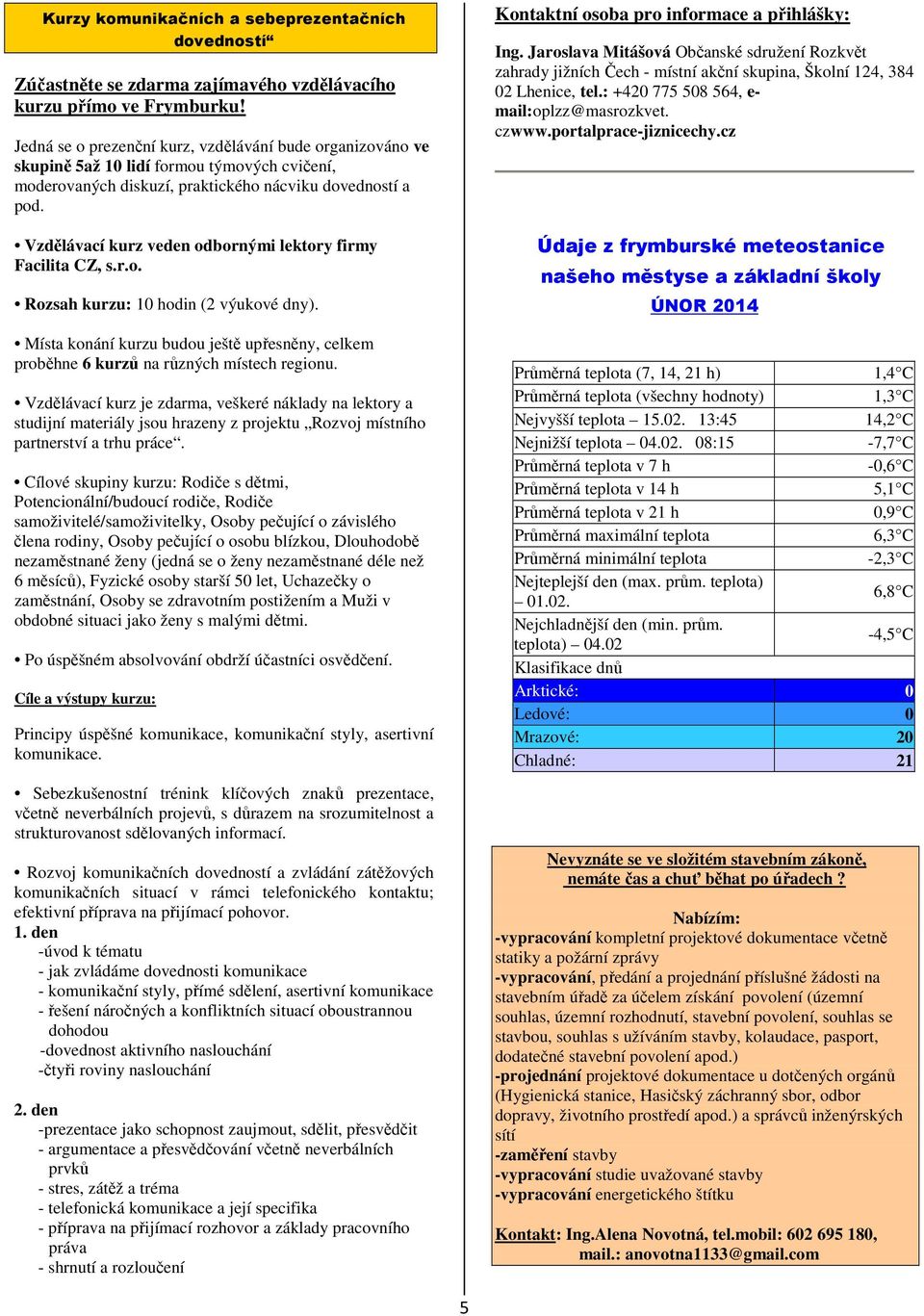 Vzdělávací kurz veden odbornými lektory firmy Facilita CZ, s.r.o. Rozsah kurzu: 10 hodin (2 výukové dny). Místa konání kurzu budou ještě upřesněny, celkem proběhne 6 kurzů na různých místech regionu.
