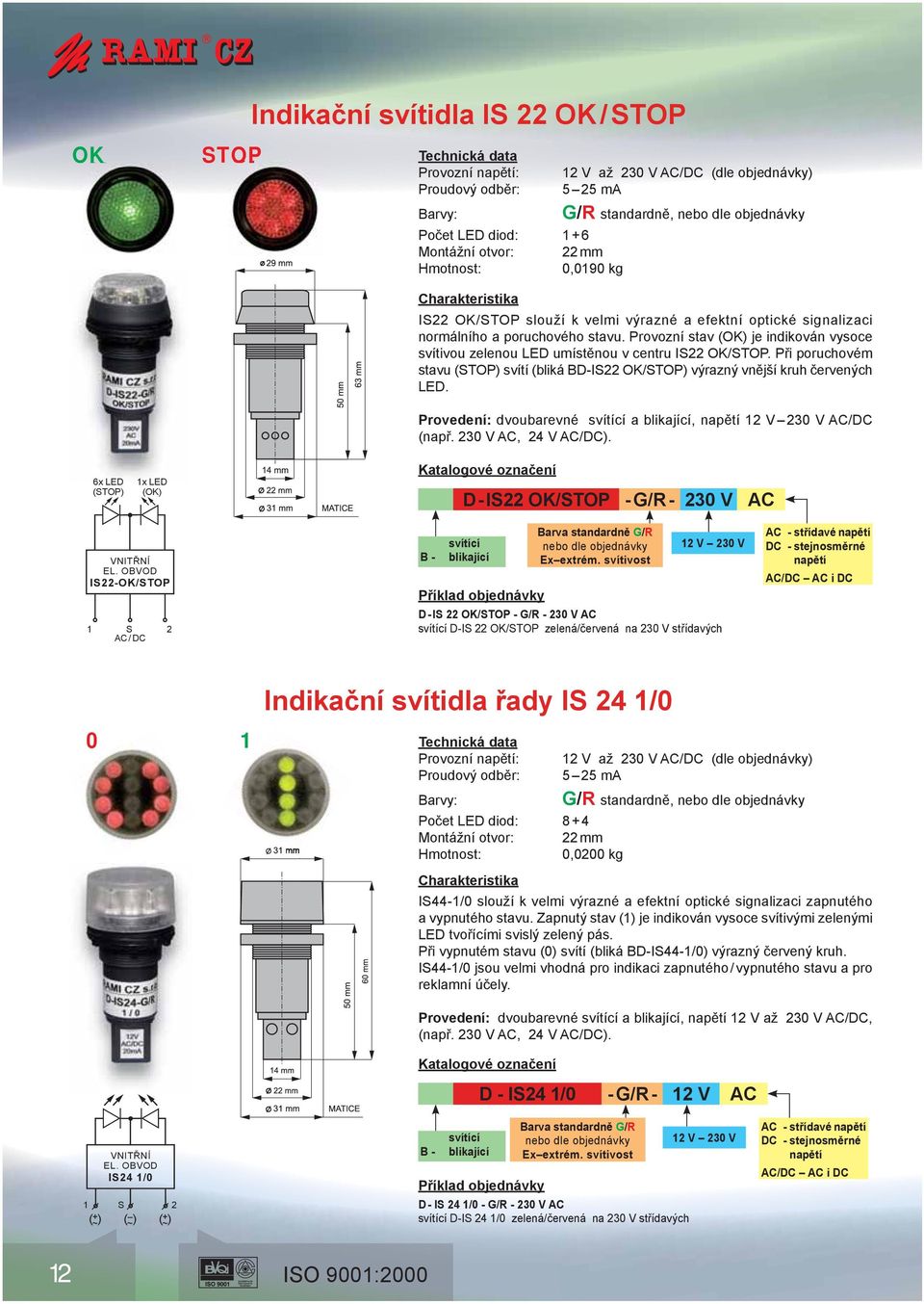 Provozní stav (OK) je indikován vysoce svítivou zelenou LED umístěnou v centru IS OK/STOP. Při poruchovém stavu (STOP) svítí (bliká BD-IS OK/STOP) výrazný vnější kruh červených LED.