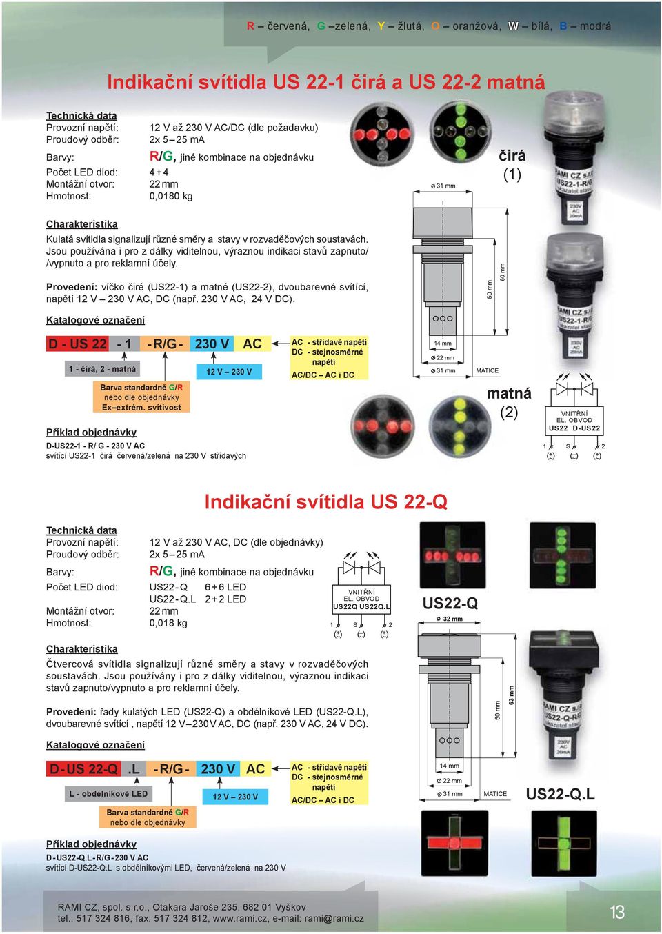 Jsou používána i pro z dálky viditelnou, výraznou indikaci stavů zapnuto/ /vypnuto a pro reklamní účely. Provedení: víčko čiré (US-1) a matné (US-), dvoubarevné, 1 V 30 V AC, DC (např.