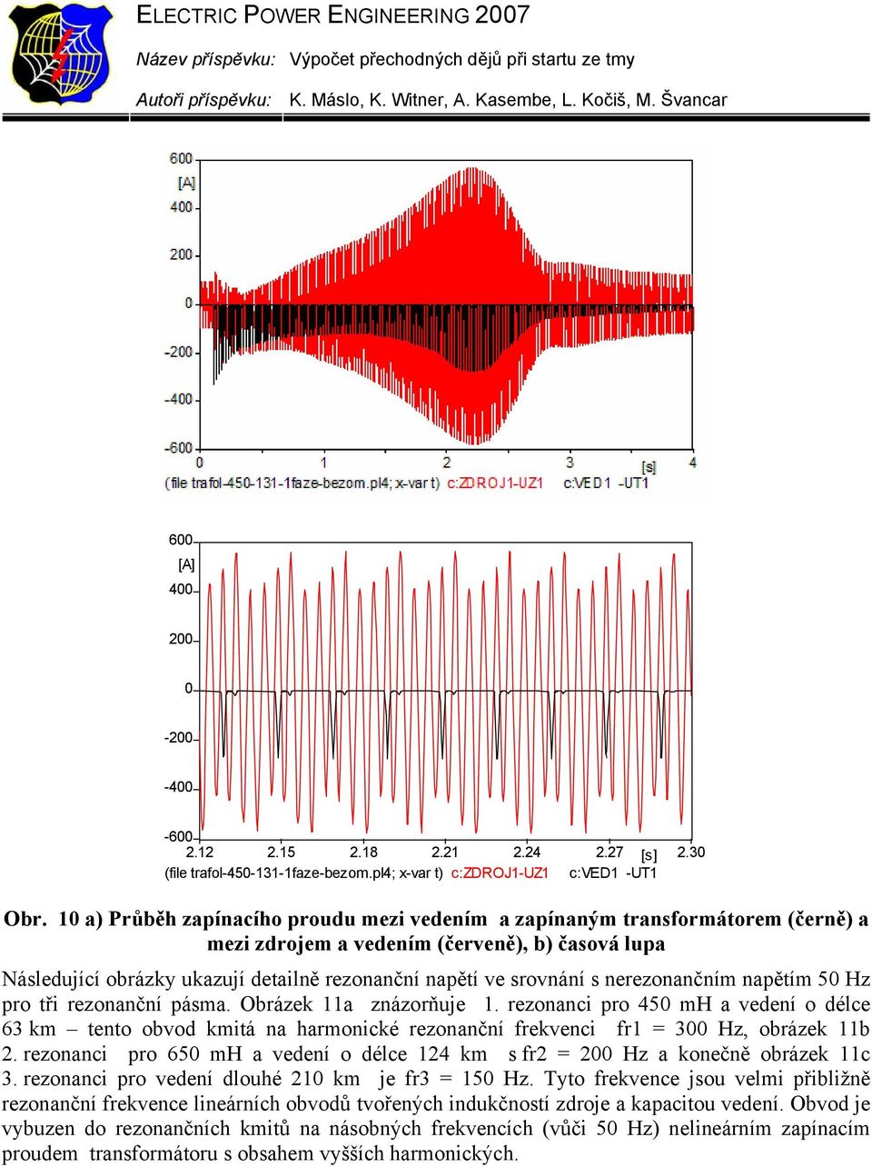 nerezonančním napětím 50 Hz pro tři rezonanční pásma. Obrázek 11a znázorňuje 1.