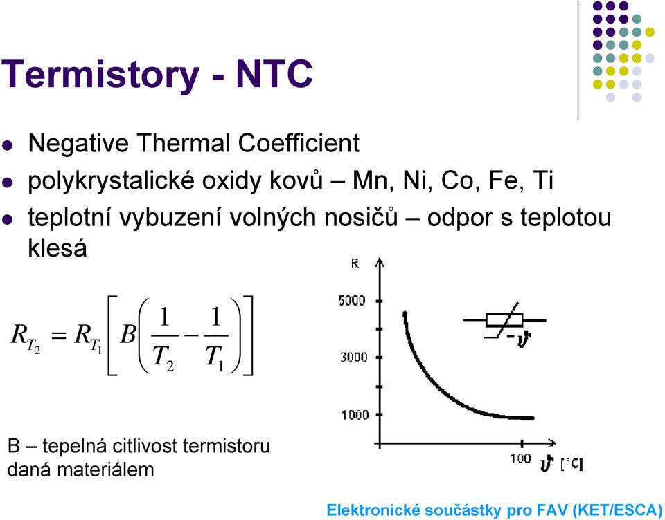 vybuzení volných nosičů odpor s teplotou klesá R T = R