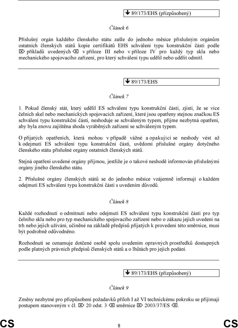 Pokud členský stát, který udělil ES schválení typu konstrukční části, zjistí, že se více čelních skel nebo mechanických spojovacích zařízení, které jsou opatřeny stejnou značkou ES schválení typu