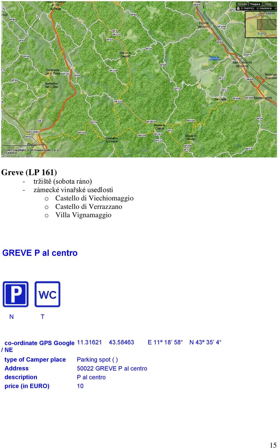 co-ordinate GPS Google / NE type of Camper place Parking spot ( ) Address description