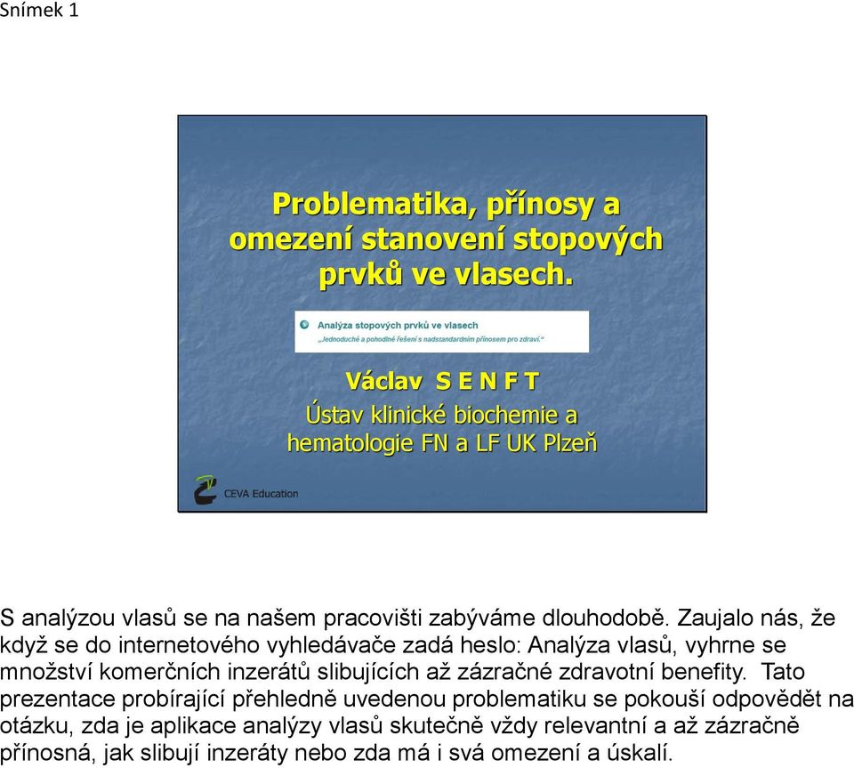 Zaujalo nás, že když se do internetového vyhledávače zadá heslo: Analýza vlasů, vyhrne se množství komerčních inzerátů slibujících až zázračné