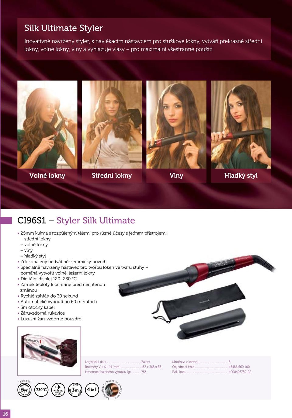 volné lokny střední lokny vlny hladký styl CI96S1 Styler Silk Ultimate 25mm kulma s rozpůleným tělem, pro různé účesy s jedním přístrojem: střední lokny volné lokny vlny hladký styl Zdokonalený
