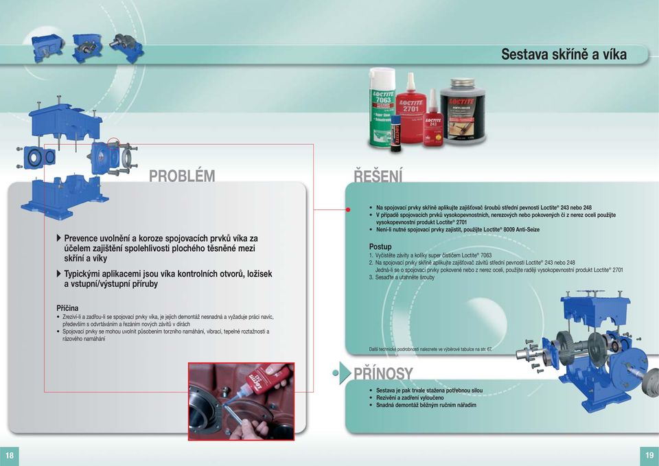 pokovených či z nerez oceli použijte vysokopevnostní produkt Loctite 2701 Není-li nutné spojovací prvky zajistit, použijte Loctite 8009 Anti-Seize 1.