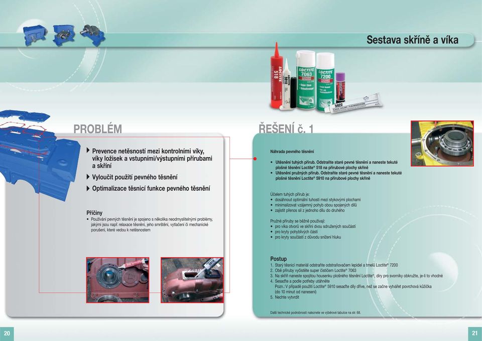 relaxace těsnění, jeho smrštění, vytlačení či mechanické porušení, které vedou k netěsnostem ŘEŠENÍ č. 1 Náhrada pevného těsnění Utěsnění tuhých přírub.