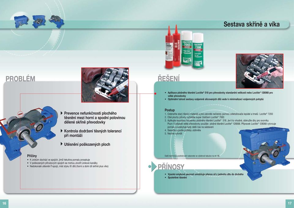Odstraňte starý těsnicí materiál a jiné zatvrdlé nečistoty pomocí odstraňovače lepidel a tmelů Loctite 7200 2. Obě plochy příruby vyčistěte super čističem Loctite 7063 3.