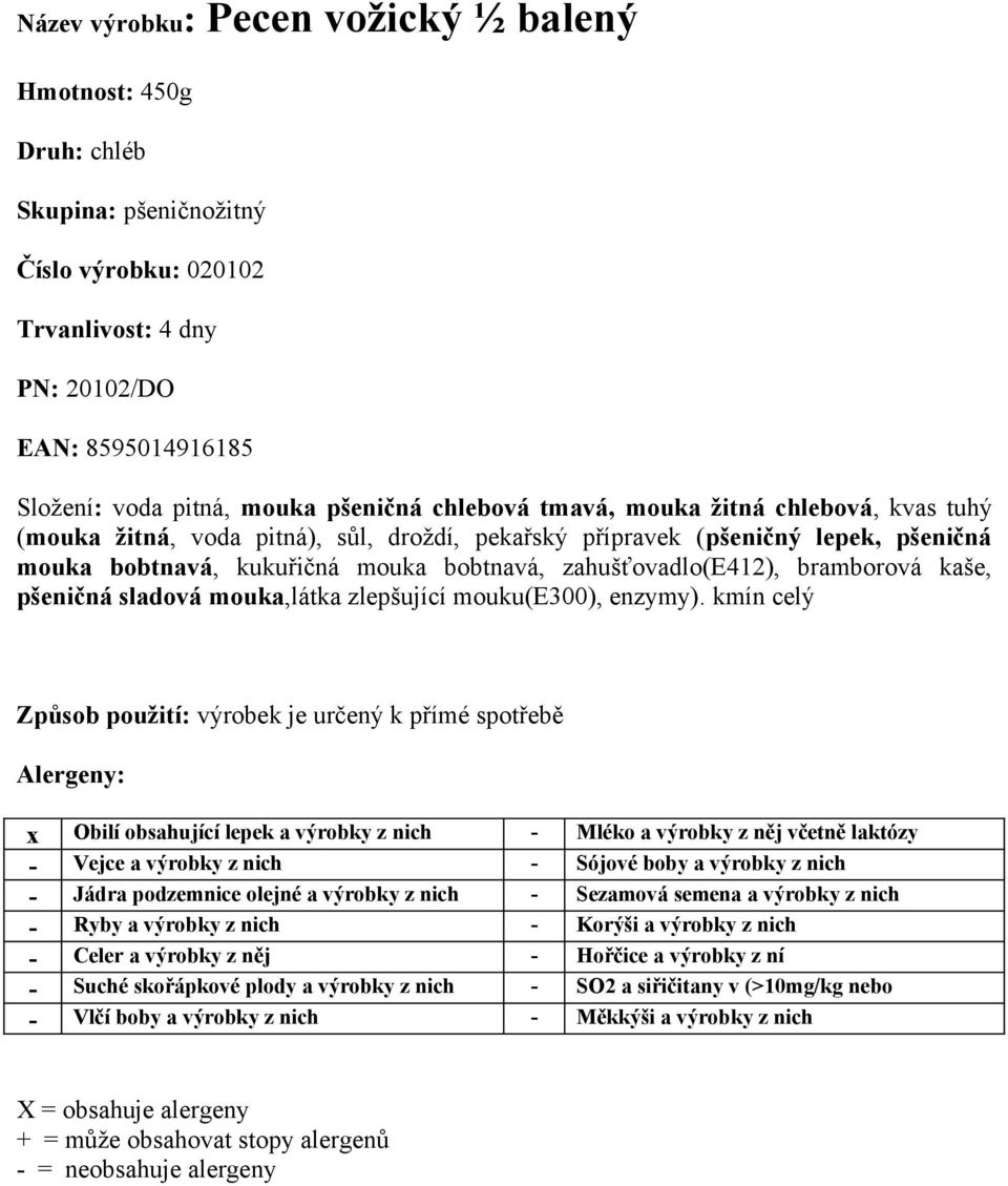 (pšeničný lepek, pšeničná mouka bobtnavá, kukuřičná mouka bobtnavá, zahušťovadlo(e412), bramborová kaše, pšeničná sladová mouka,látka zlepšující