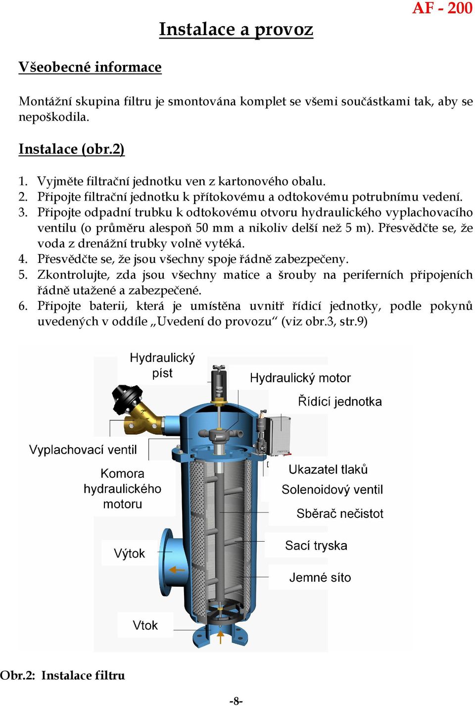 Připojte odpadní trubku k odtokovému otvoru hydraulického vyplachovacího ventilu (o průměru alespoň 50 mm a nikoliv delší než 5 m). Přesvědčte se, že voda z drenážní trubky volně vytéká. 4.