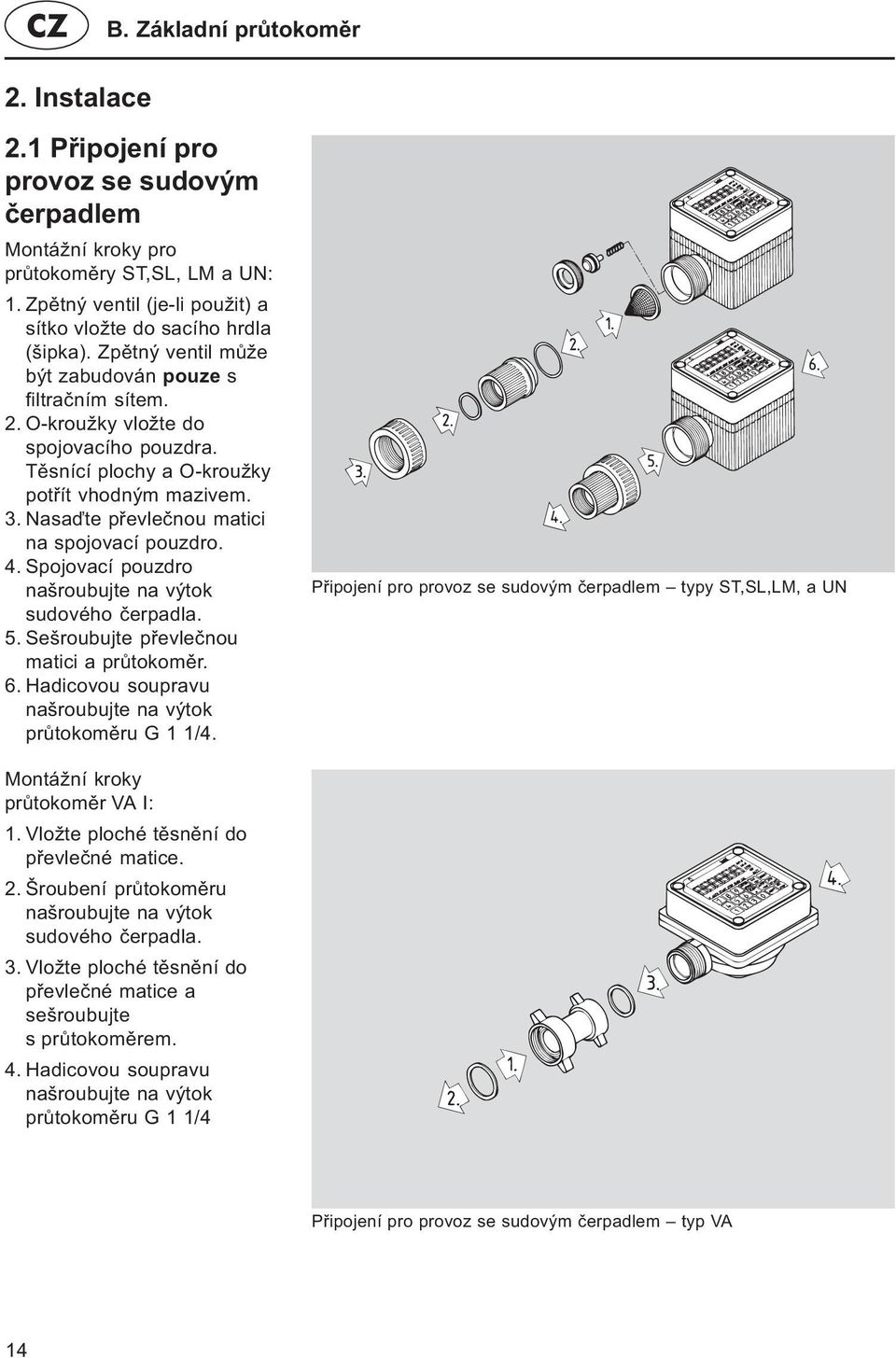 Nasaïte pøevleènou matici na spojovací pouzdro. 4. Spojovací pouzdro našroubujte na výtok sudového èerpadla. 5. Sešroubujte pøevleènou matici a prùtokomìr. 6.