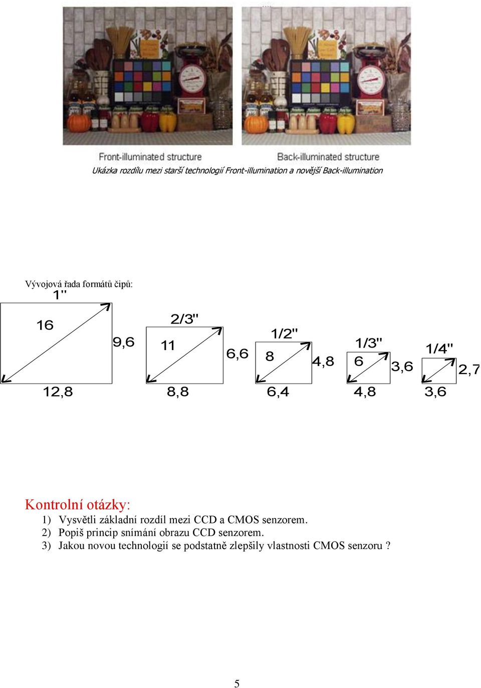 Kontrolní otázky: 1) Vysvětli základní rozdíl mezi CCD a CMOS senzorem.