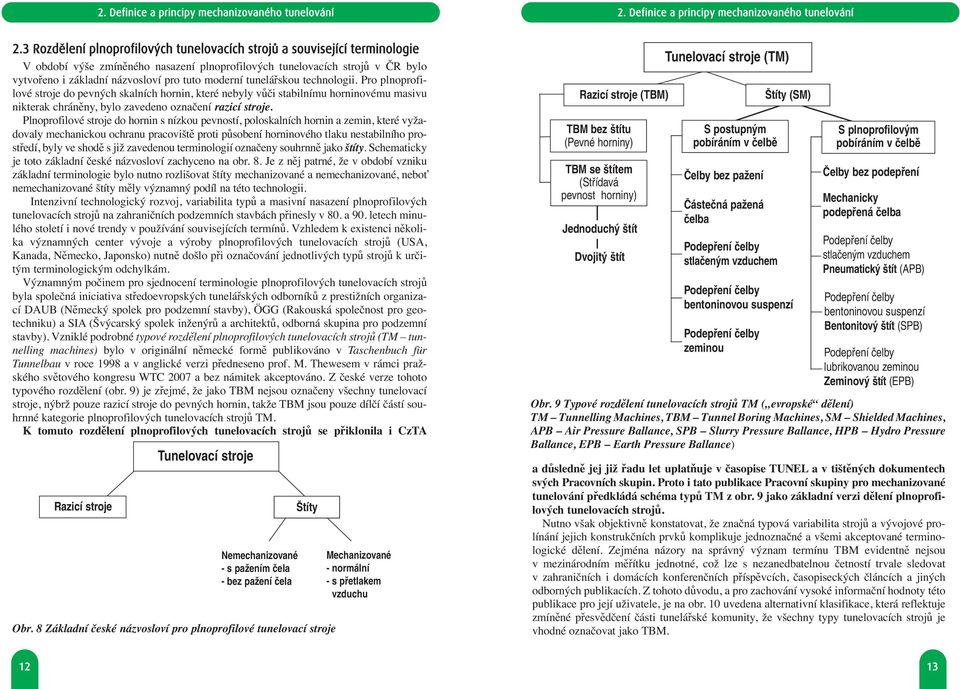 3 Rozdělení plnoprofilových tunelovacích strojů a související terminologie V období výše zmíněného nasazení plnoprofilových tunelovacích strojů v ČR bylo vytvořeno i základní názvosloví pro tuto