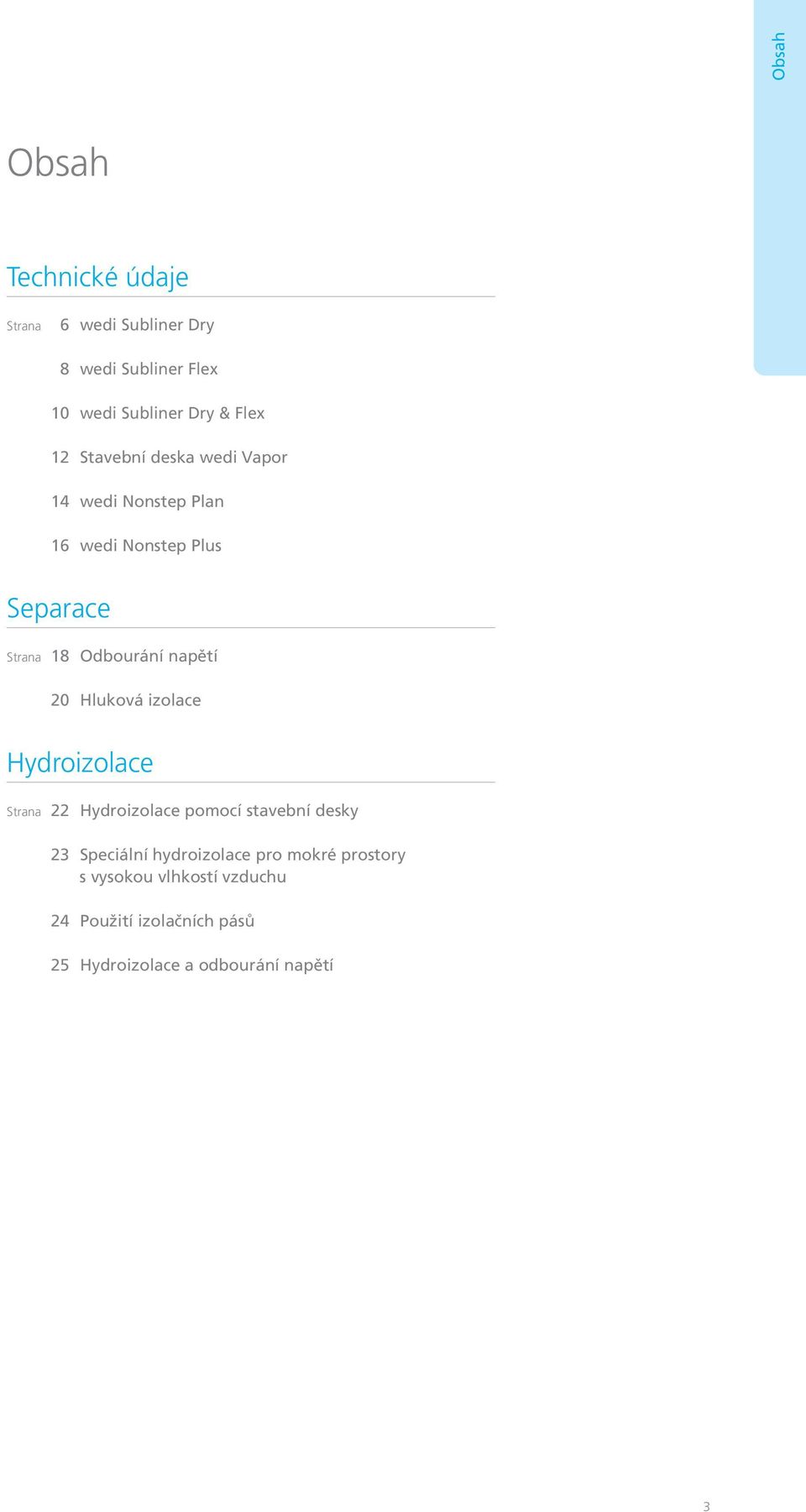 napětí 20 Hluková izolace Hydroizolace Strana 22 Hydroizolace pomocí stavební desky 23 Speciální
