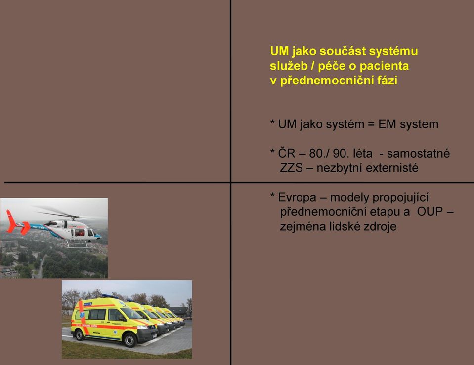 / 90. léta - samostatné ZZS nezbytní externisté * Evropa