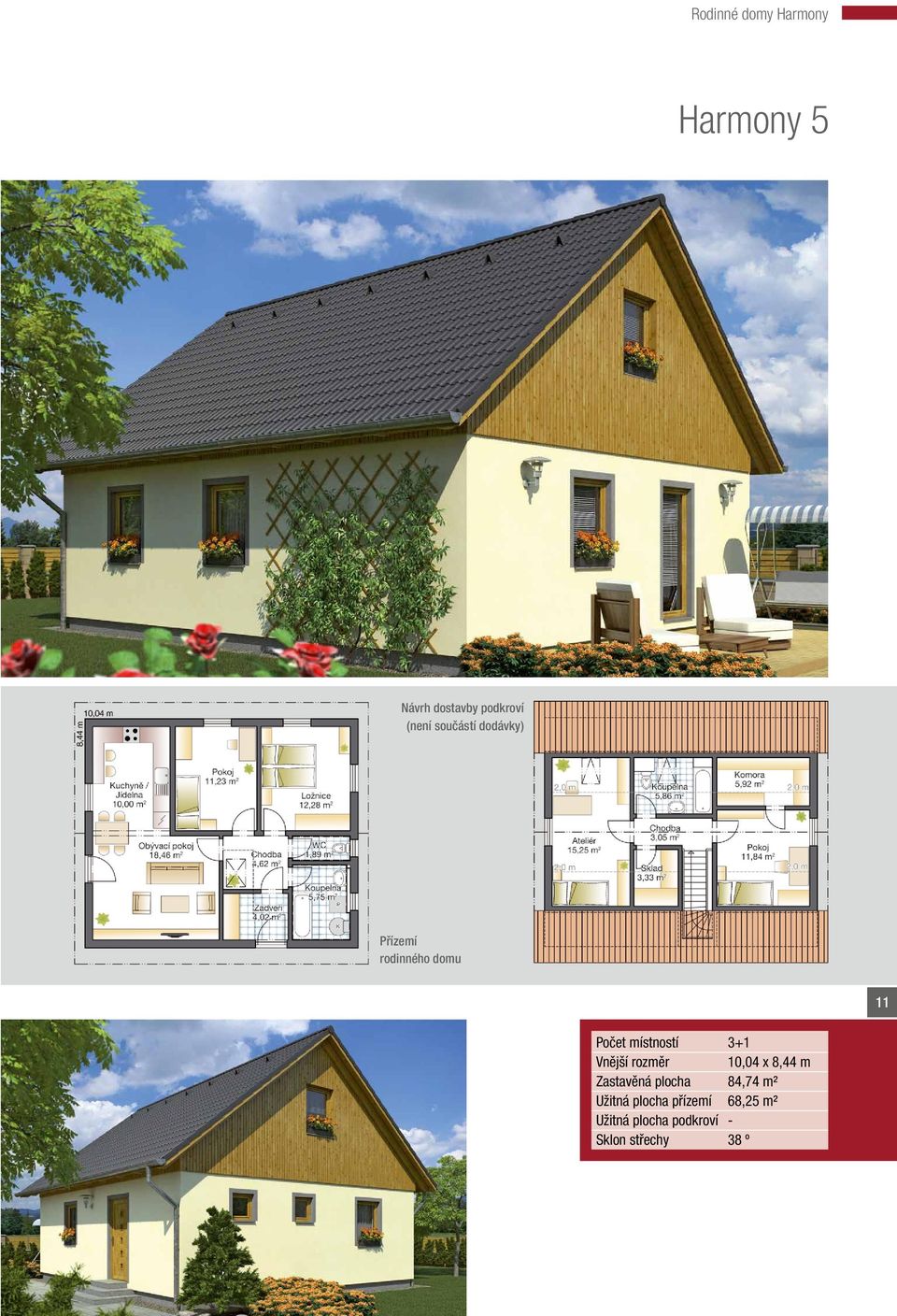 10,04 x 8,44 m Zastavěná plocha 84,74 m² Užitná plocha