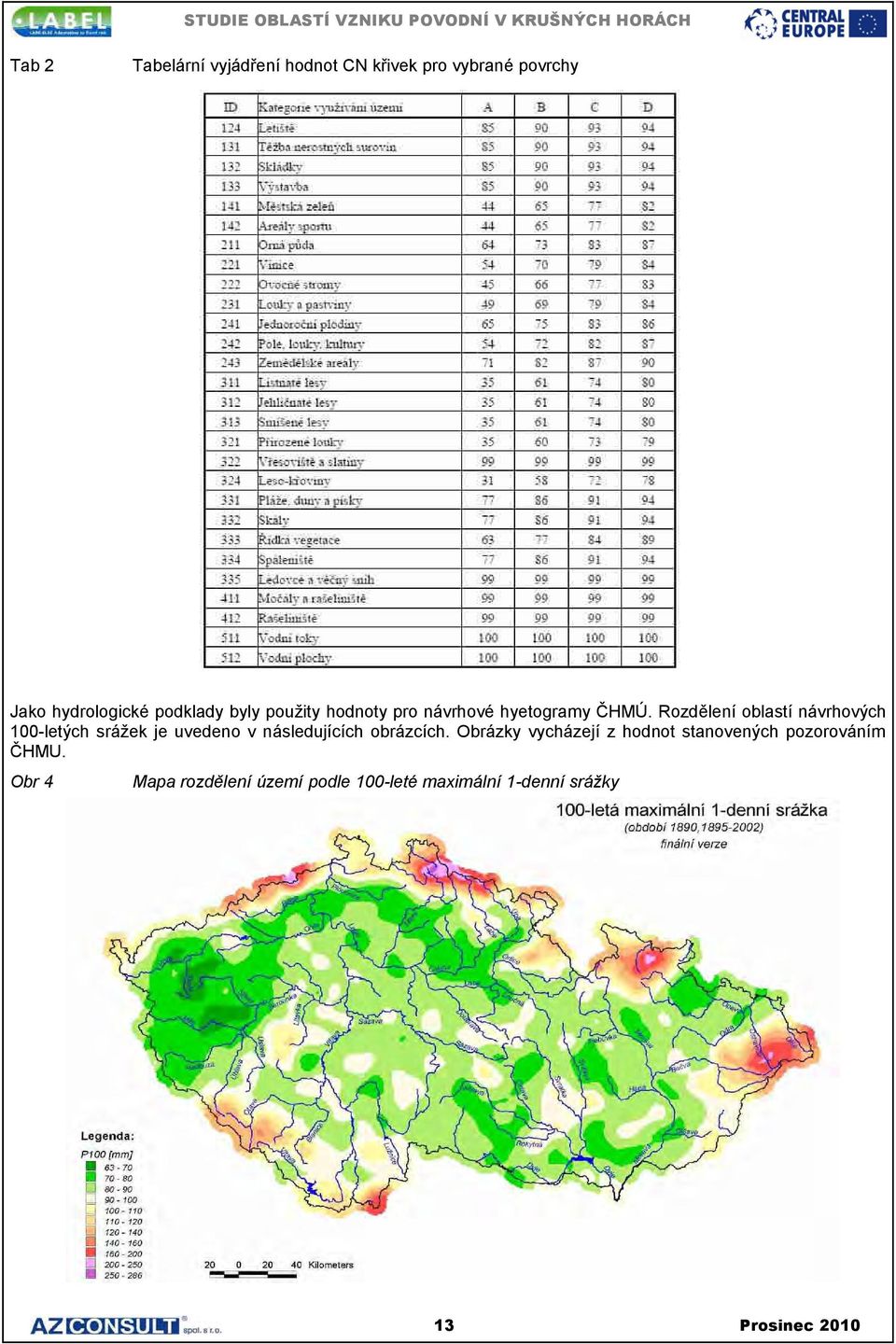Rozdělení oblastí návrhových 100-letých srážek je uvedeno v následujících obrázcích.