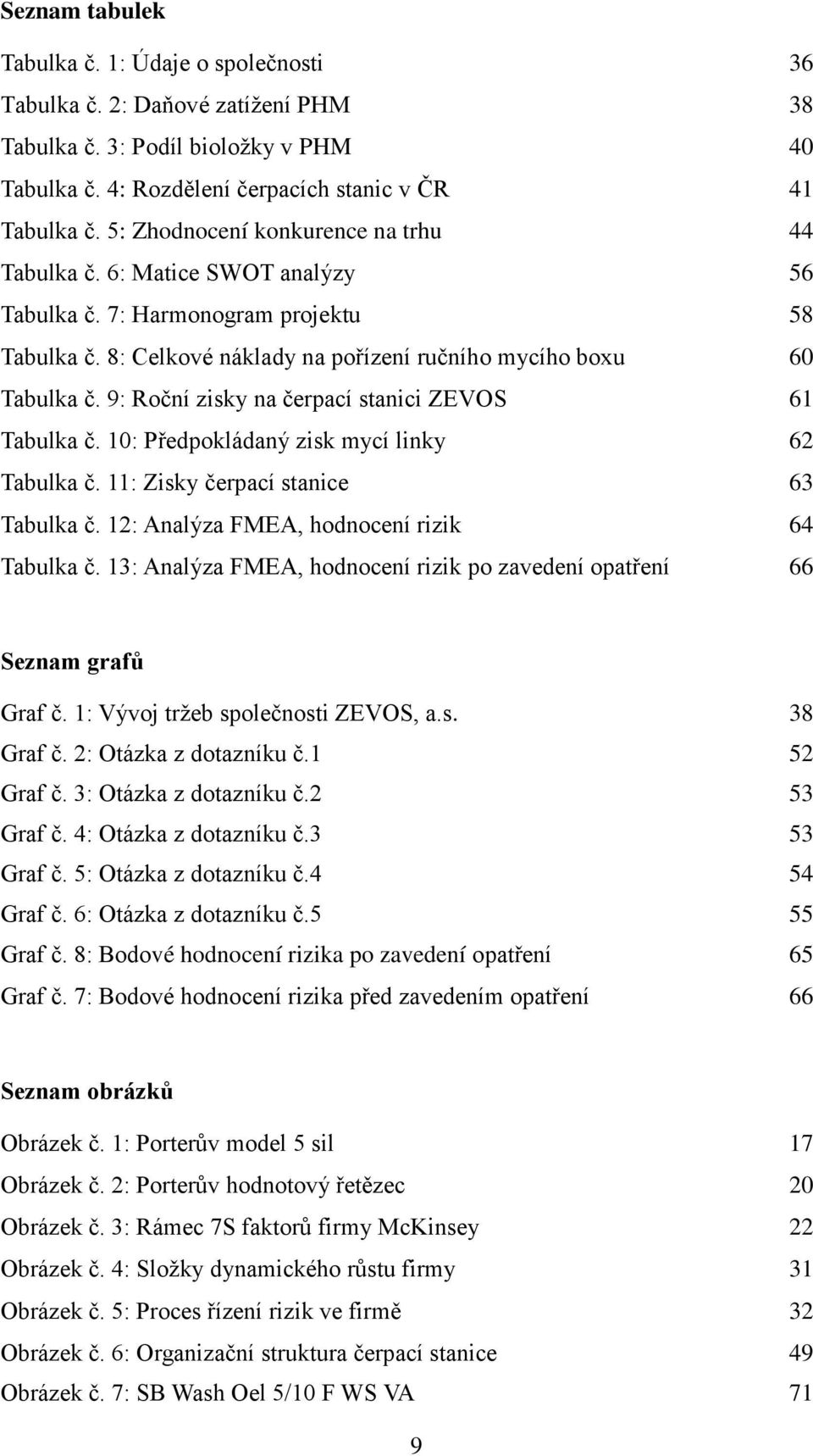 9: Roční zisky na čerpací stanici ZEVOS 61 Tabulka č. 10: Předpokládaný zisk mycí linky 62 Tabulka č. 11: Zisky čerpací stanice 63 Tabulka č. 12: Analýza FMEA, hodnocení rizik 64 Tabulka č.