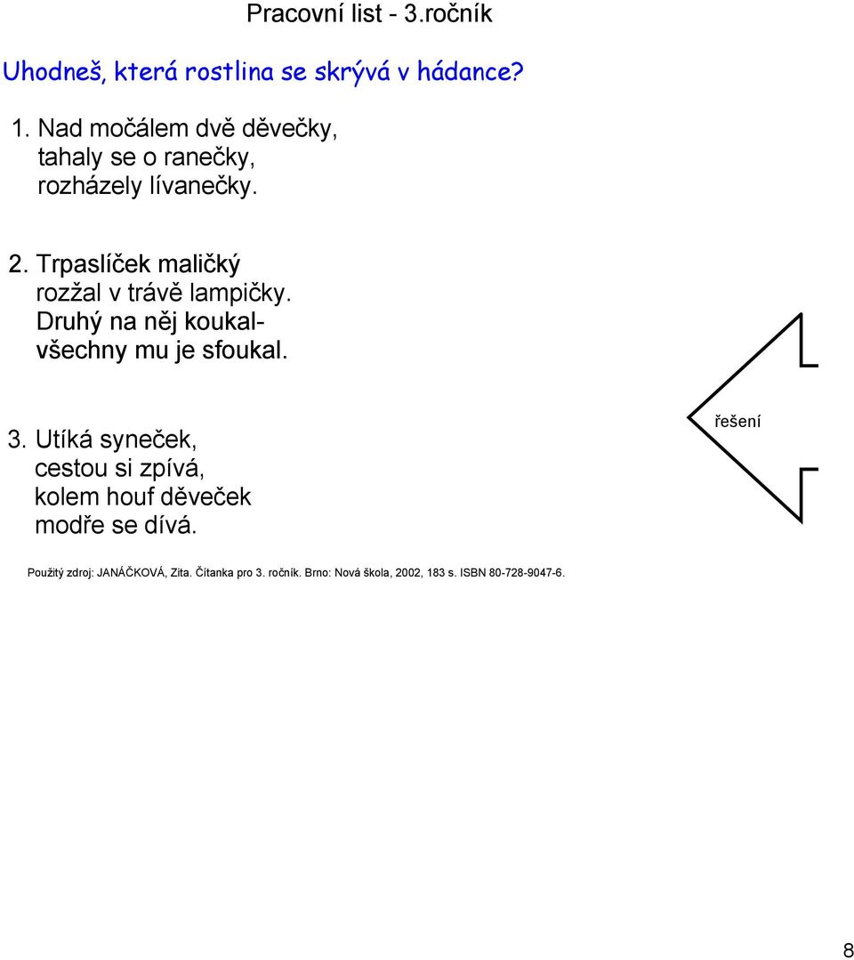 Trpaslíček maličký rozžal v trávě lampičky. Druhý na něj koukalvšechny mu je sfoukal. 3.