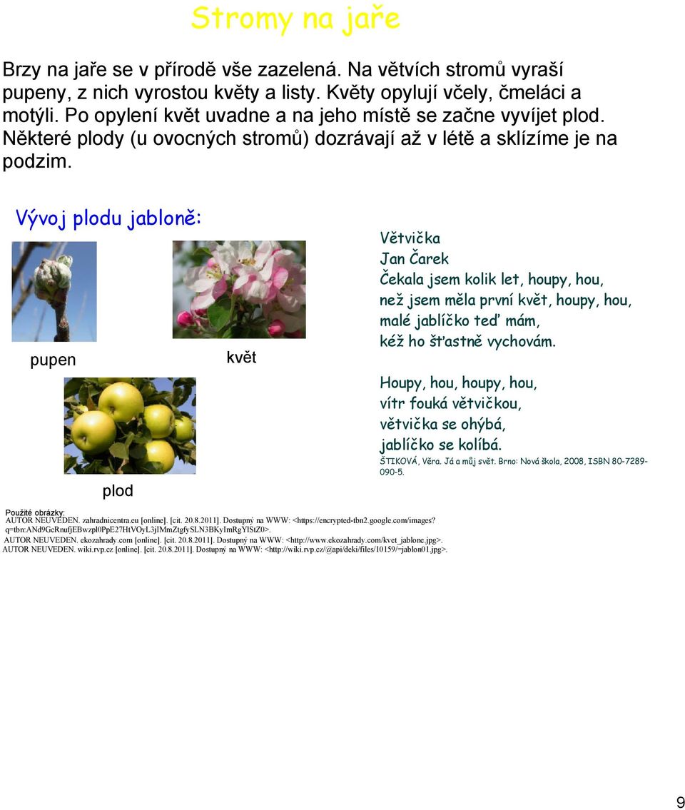 Vývoj plodu jabloně: pupen plod květ Použité obrázky: AUTOR NEUVEDEN. zahradnicentra.eu [online]. [cit. 20.8.2011]. Dostupný na WWW: <https://encrypted tbn2.google.com/images?