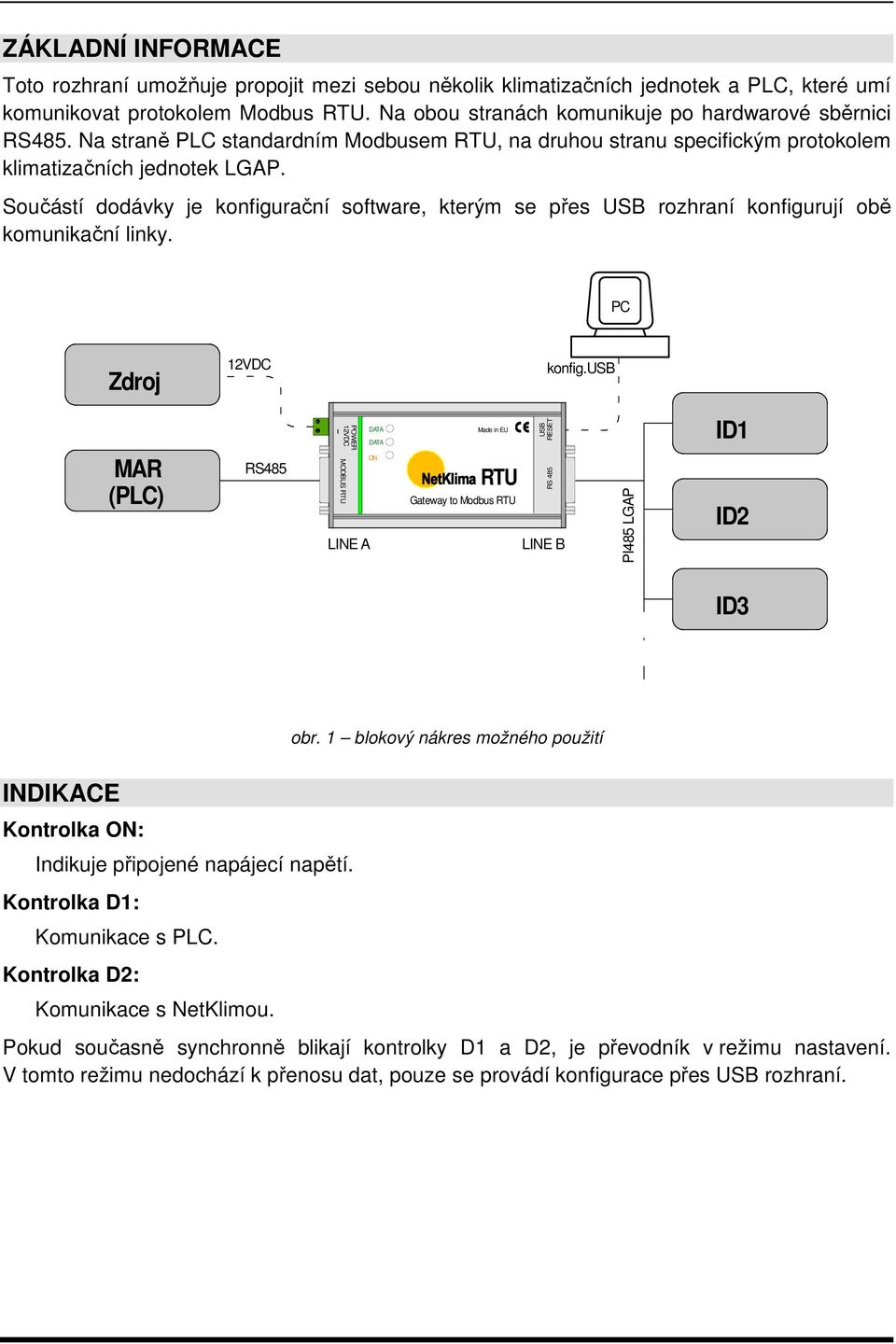 Součástí dodávky je konfigurační software, kterým se přes USB rozhraní konfigurují obě komunikační linky. PC Zdroj 12VDC konfig.