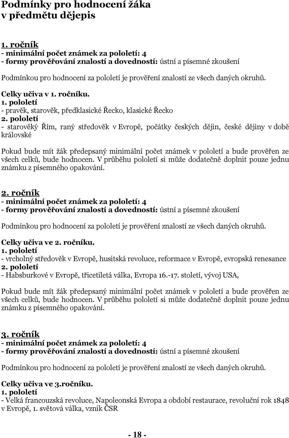 Celky učiva v 1. ročníku. 1. pololetí - pravěk, starověk, předklasické Řecko, klasické Řecko 2.