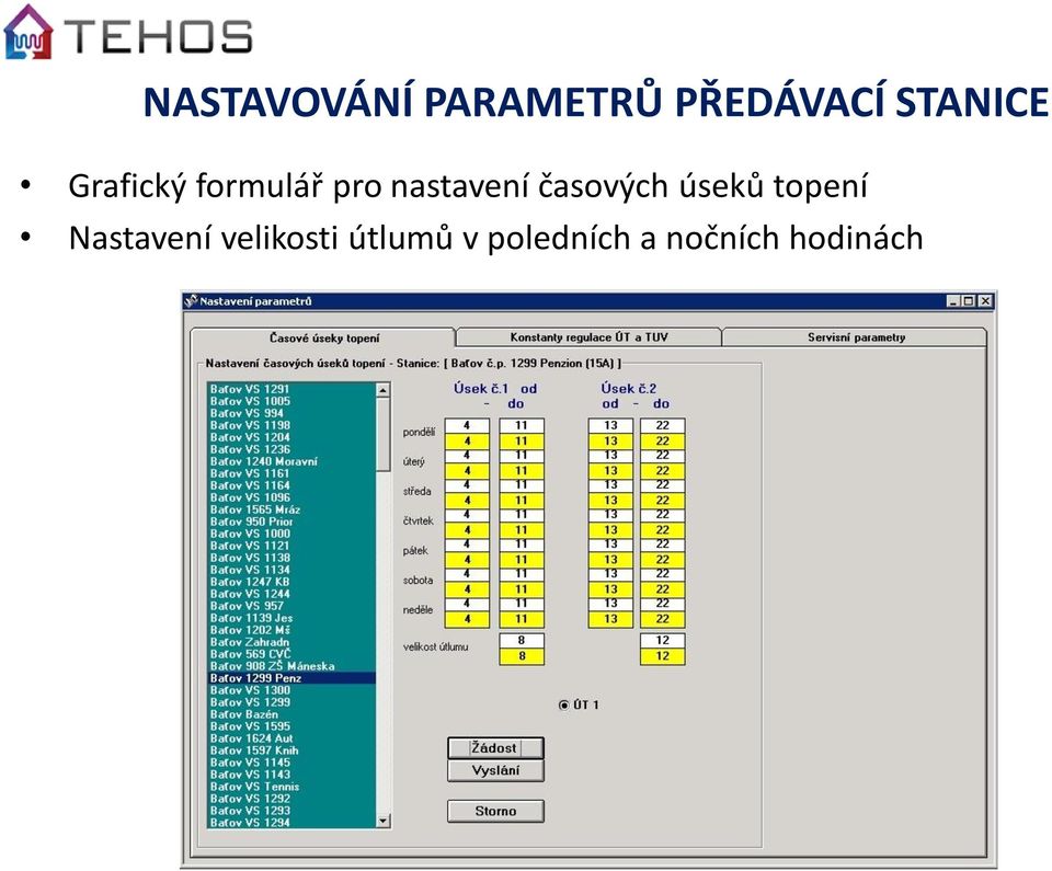 nastavení časových úseků topení