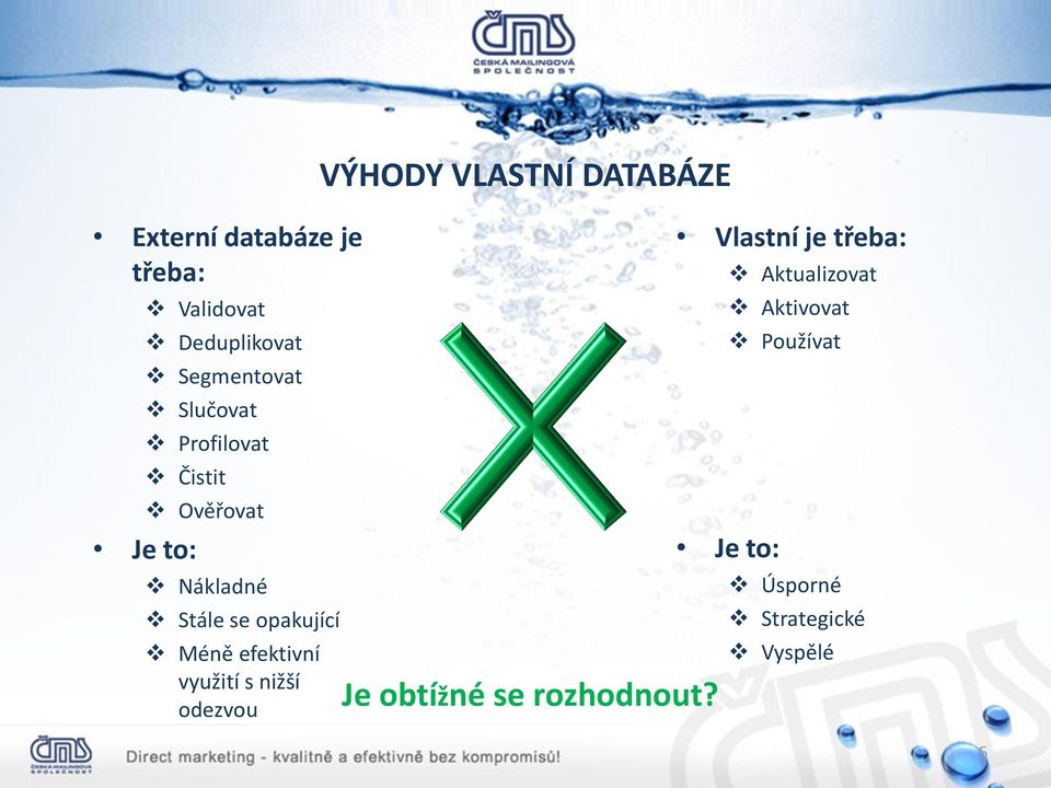 využití s nižší odezvou VÝHODY VLASTNÍ DATABÁZE Je obtížné se rozhodnout?