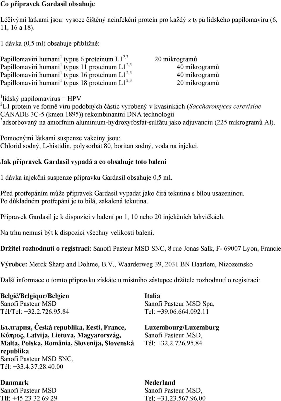 humani 1 typus 18 proteinum L1 2,3 20 mikrogramů 40 mikrogramů 40 mikrogramů 20 mikrogramů 1 lidský papilomavirus = HPV 2 L1 protein ve formě viru podobných částic vyrobený v kvasinkách